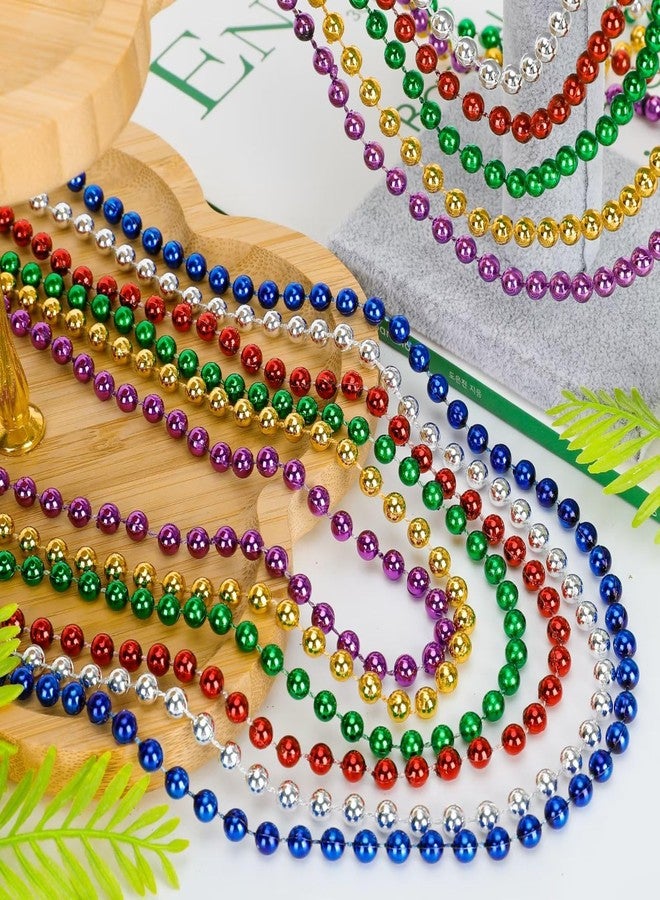 EOBOH Mardi Gras Beads, 12PCS Bead Necklace Party Favors, Metallic 6 Kinds of 33" Beaded Necklaces Costumes Stuff, Festival Parade Throw Accessory Sets for Mardi Gras Celebrations Decorations - Image 4